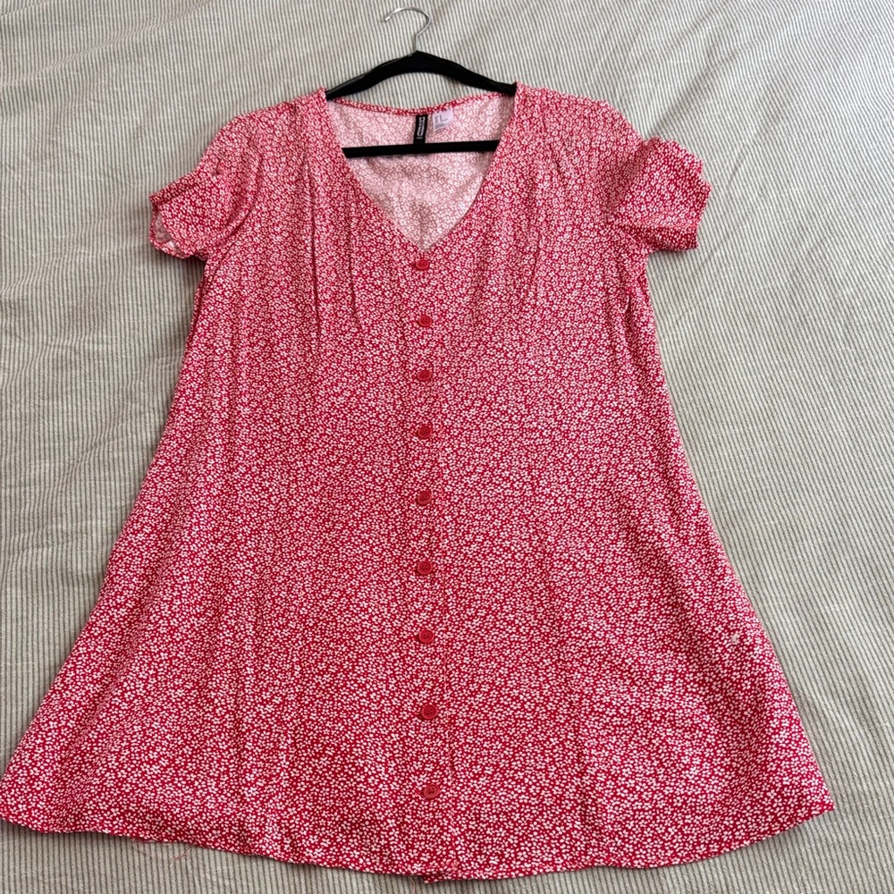 Red Floral Button-Up Dress